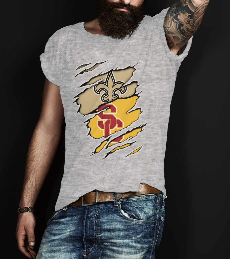 Saints Trojans USC Fleur-de-Lis Logo Combination T-Shirt