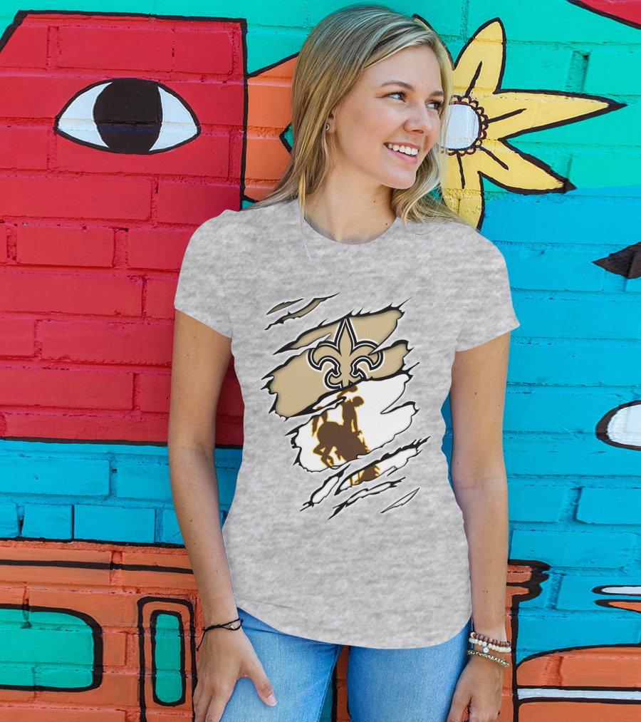 Saints Wyoming Fleur-de-Lis Rodeo Rider Tear T-Shirt