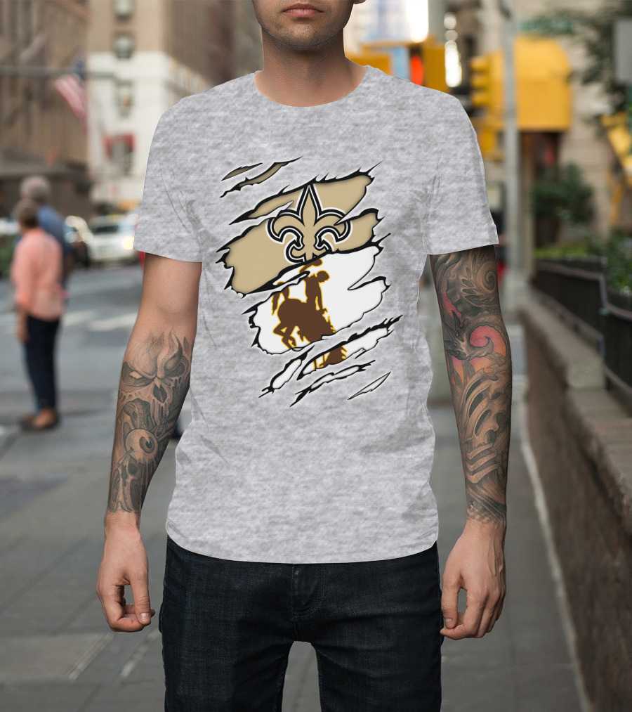 Saints Wyoming Fleur-de-Lis Rodeo Rider Tear T-Shirt