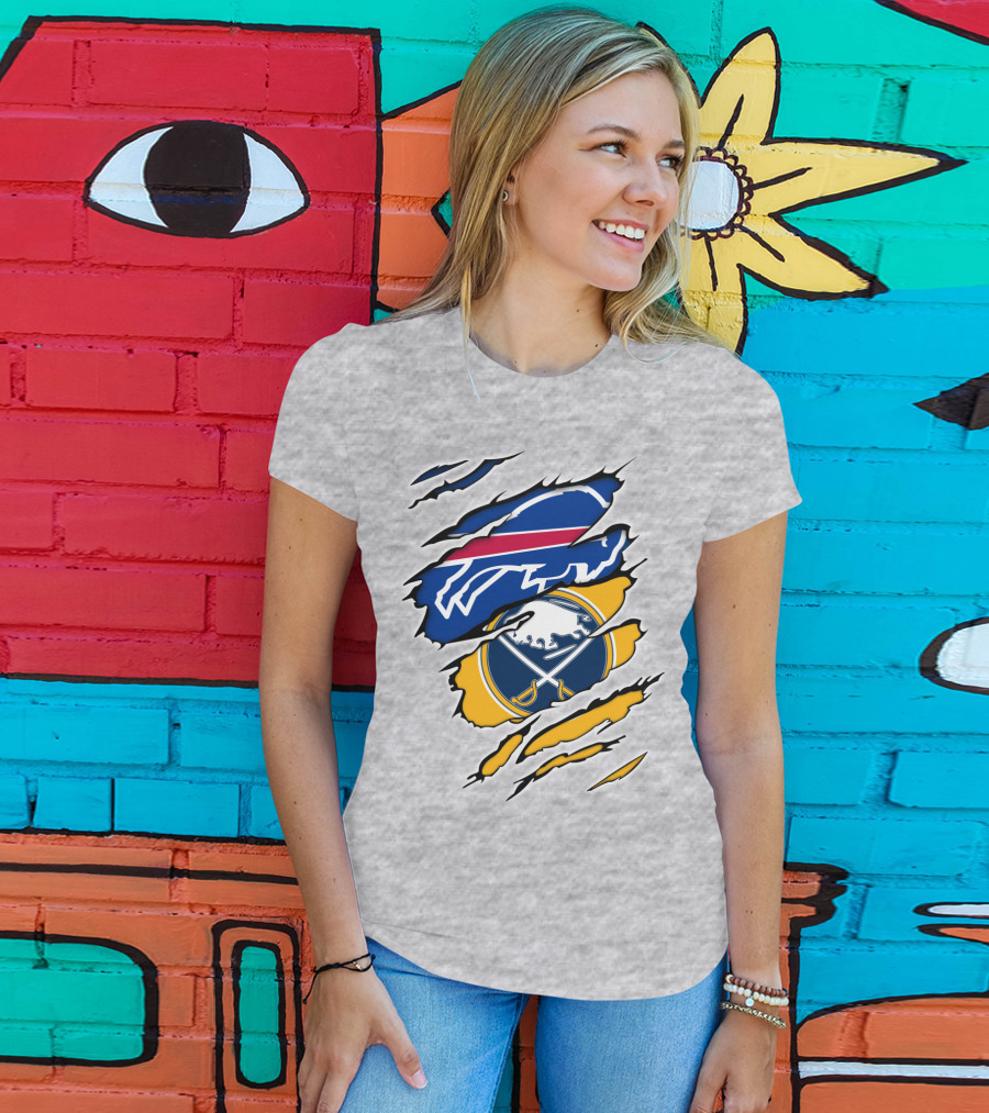 Buffalo Bills Sabres Ripped Logo Combination T-Shirt