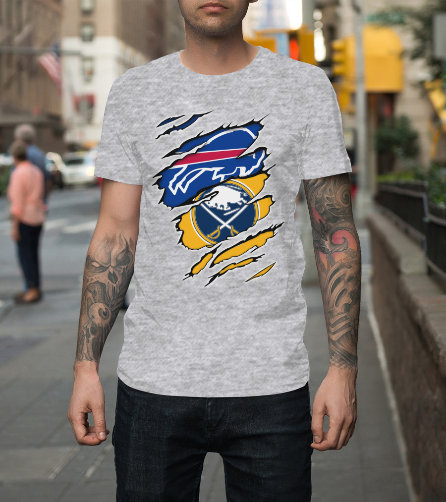 Buffalo Bills Sabres Ripped Logo Combination T-Shirt