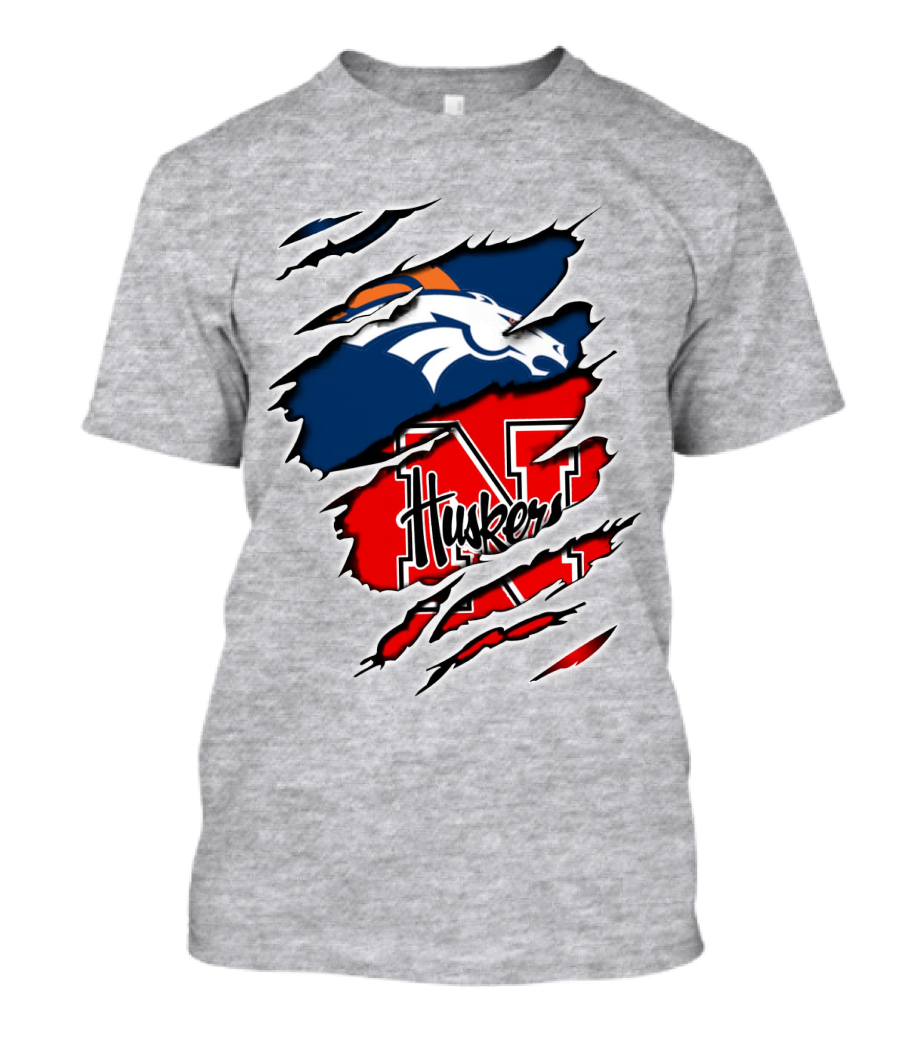 Broncos Huskers Logo Mashup - Denver And Nebraska Football Fusion T-Shirt