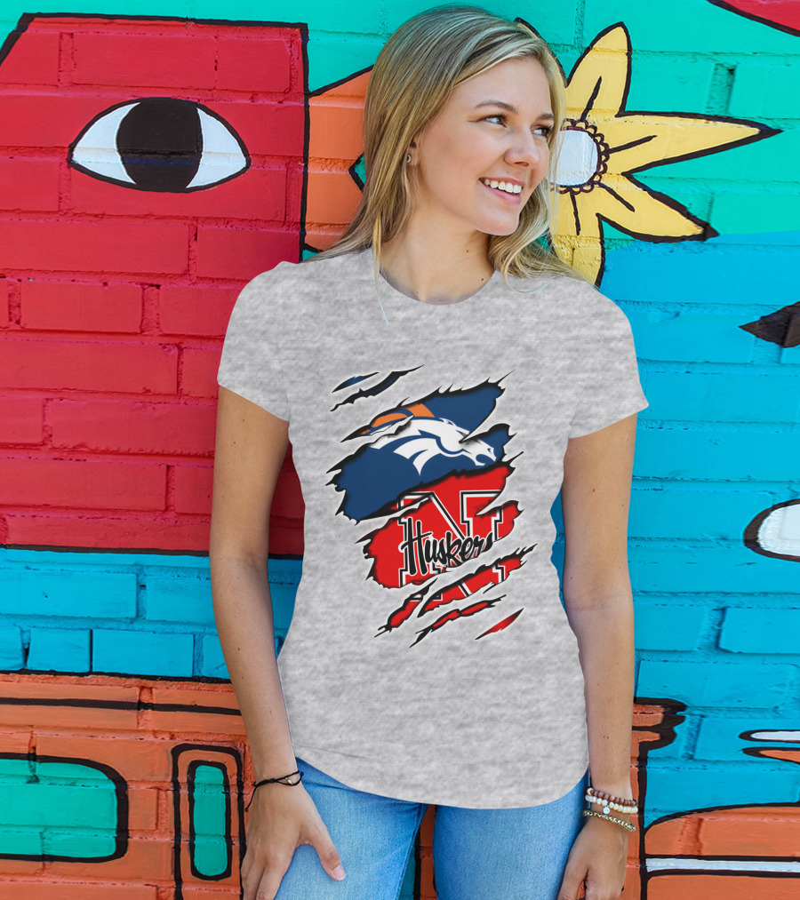 Broncos Huskers Logo Mashup - Denver And Nebraska Football Fusion T-Shirt