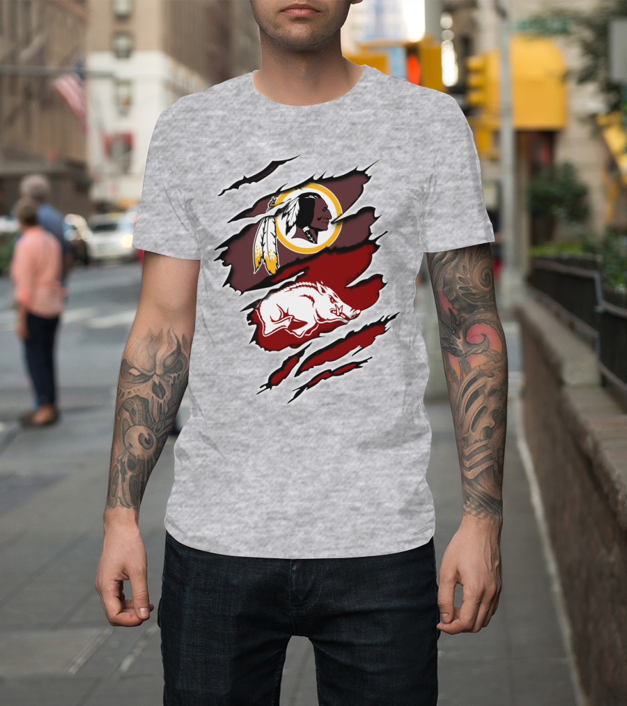 Washington Redskins And Arkansas Razorbacks Logo Mashup T-Shirt