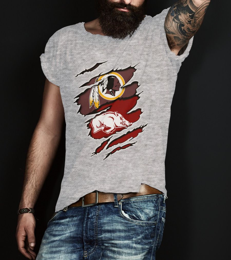 Washington Redskins And Arkansas Razorbacks Logo Mashup T-Shirt