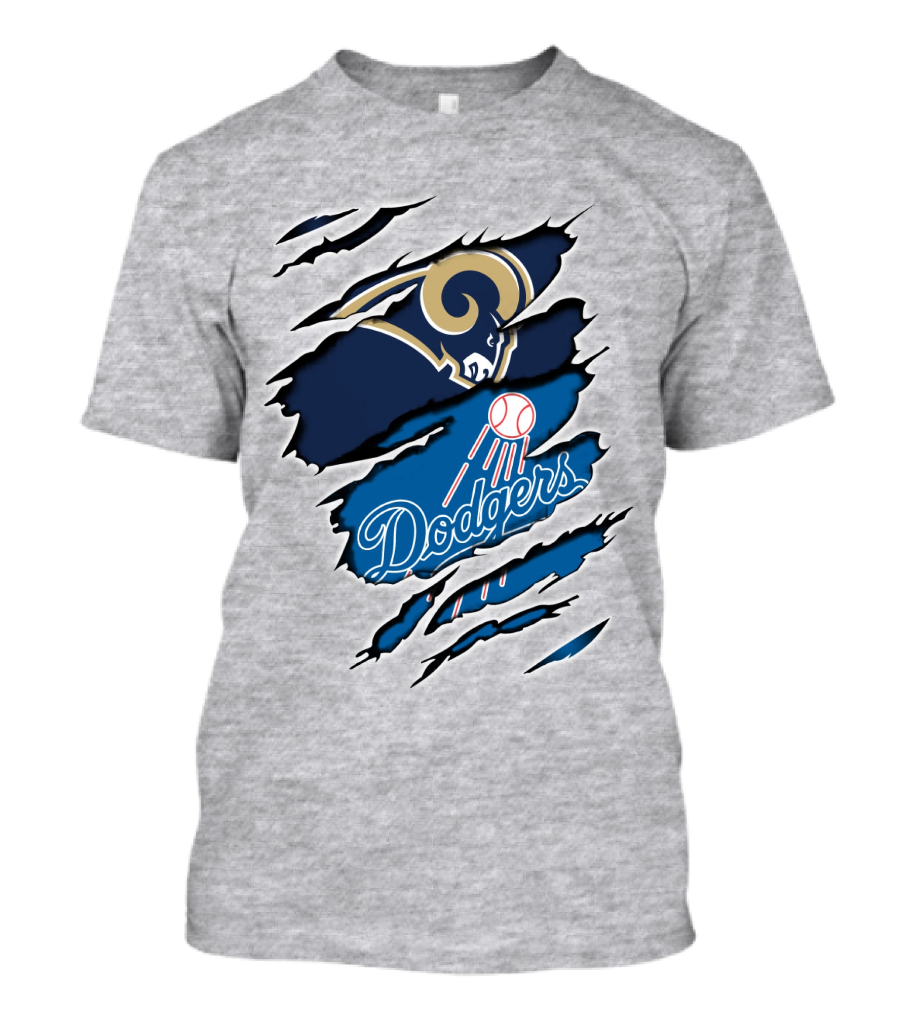 Rams Dodgers Scratch Tear Logo Crossover Fusion T-Shirt