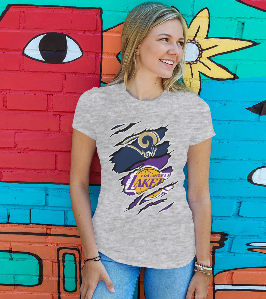 Los Angeles Rams Lakers Dual Logo Collaboration T-Shirt