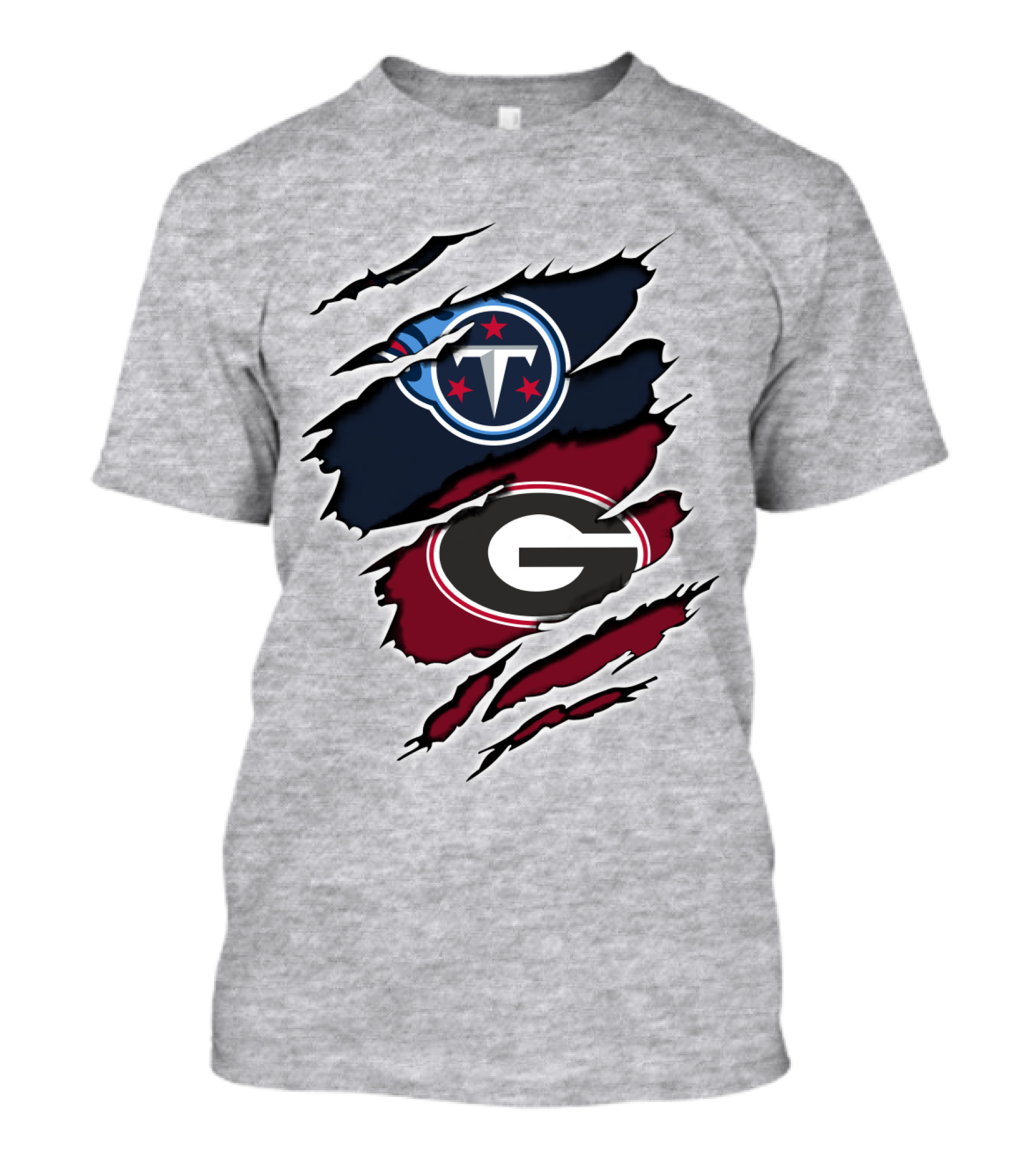 Tennessee Titans Georgia Bulldogs Claw Marks Fusion Logo With Team Icons And Colors T-Shirt