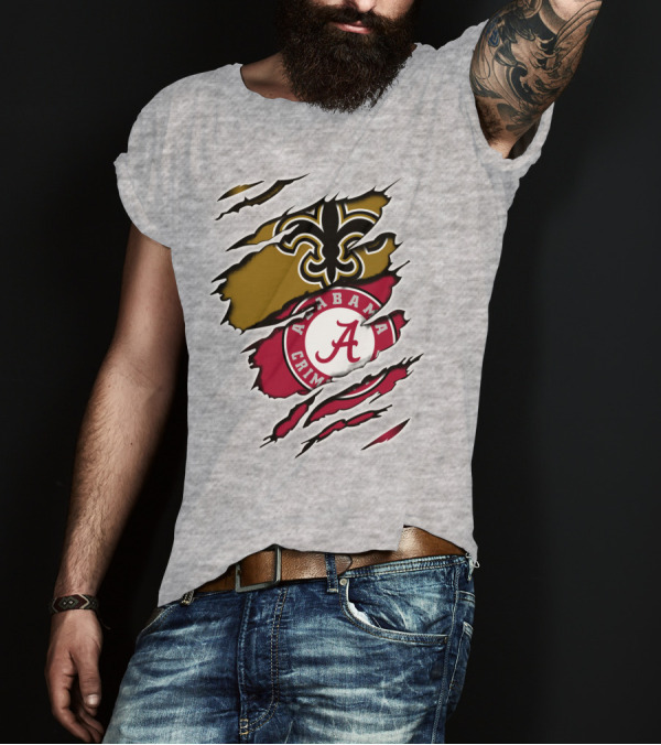 Alabama Crimson Tide New Orleans Saints Fleur-de-Lis Claw Marks T-Shirt