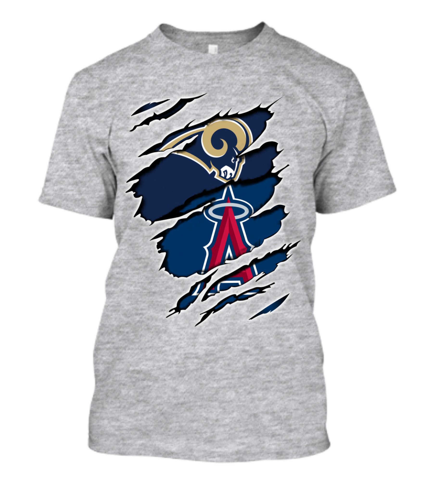 Rams Angels Rams Angles Logo Mashup On Ripped Blue Background T-Shirt