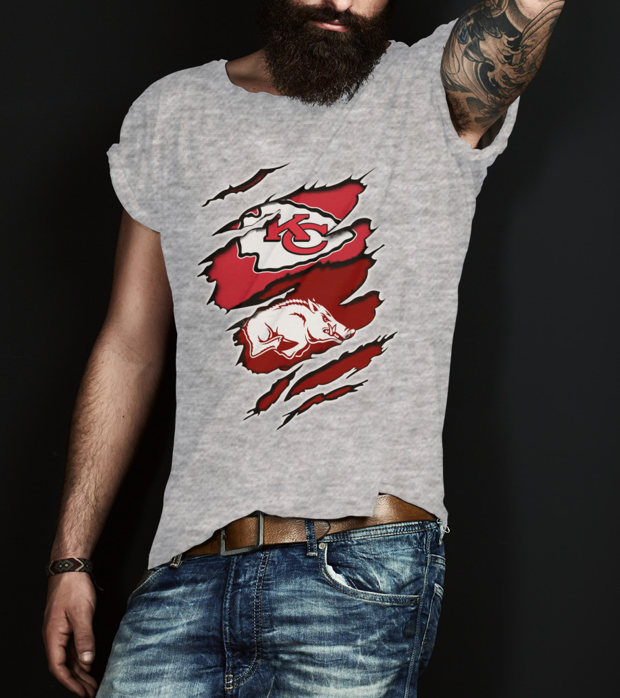 Kansas City Chiefs Arkansas Razorbacks Claw Rip Fusion T-Shirt