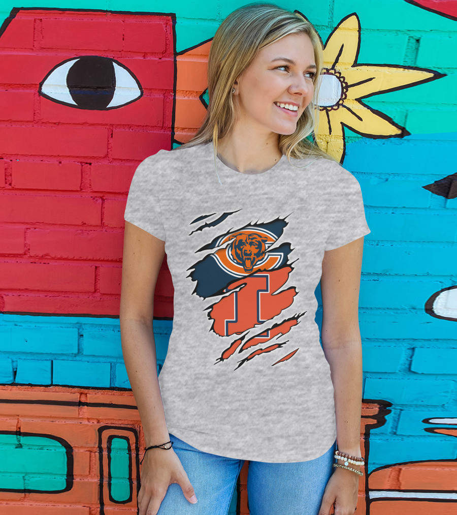 Chicago Bears Illinois Fighting Illini Fan Logo Mashup T-Shirt