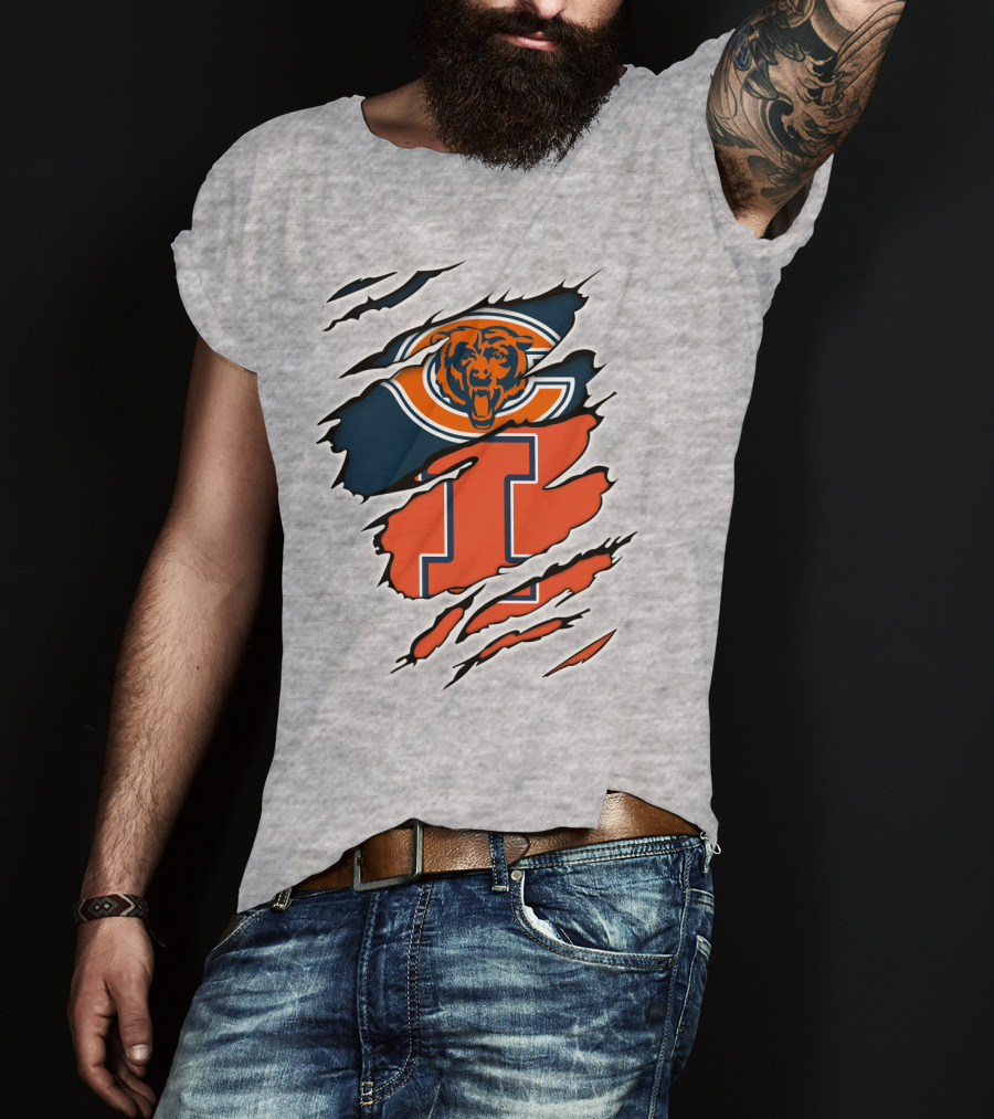 Chicago Bears Illinois Fighting Illini Fan Logo Mashup T-Shirt