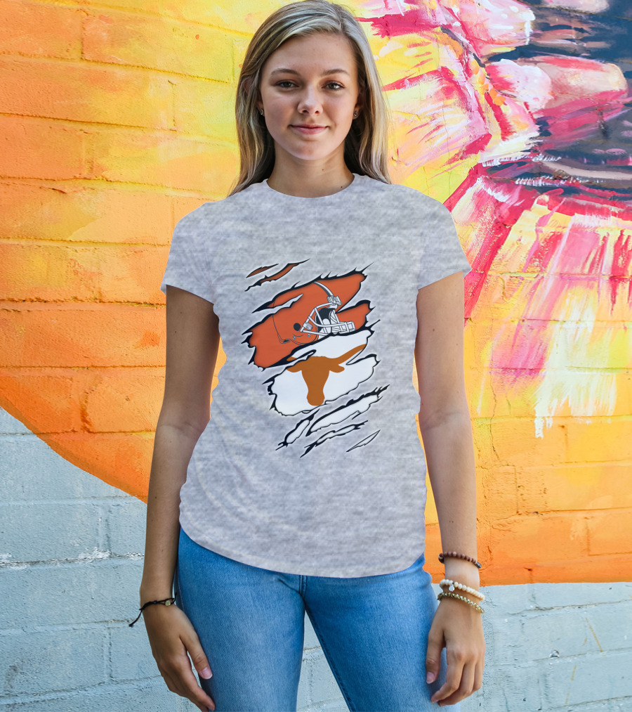 Browns Helmet Longhorns Horns Football Fusion T-Shirt