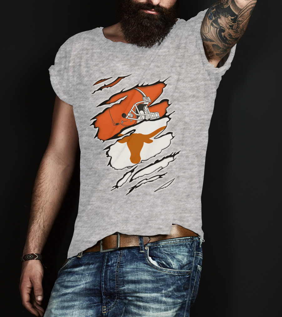 Browns Helmet Longhorns Horns Football Fusion T-Shirt