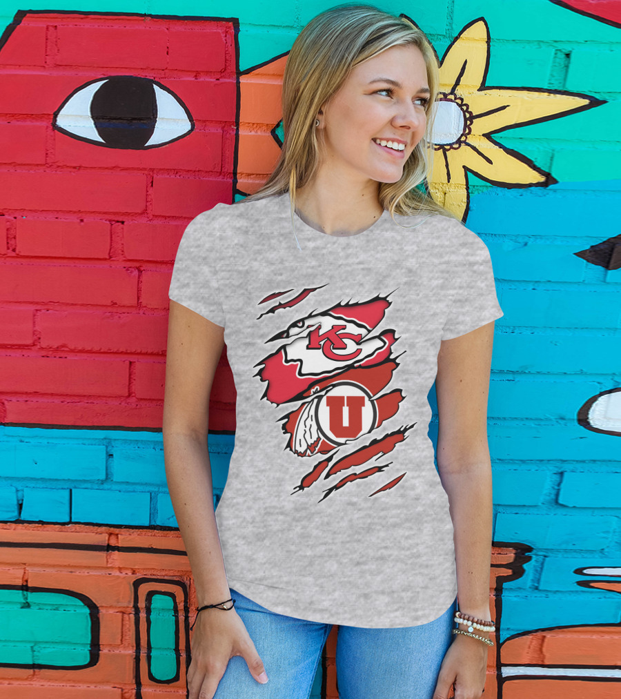 Kansas City Chiefs Utah Utes Claw Marks Logo Combination T-Shirt