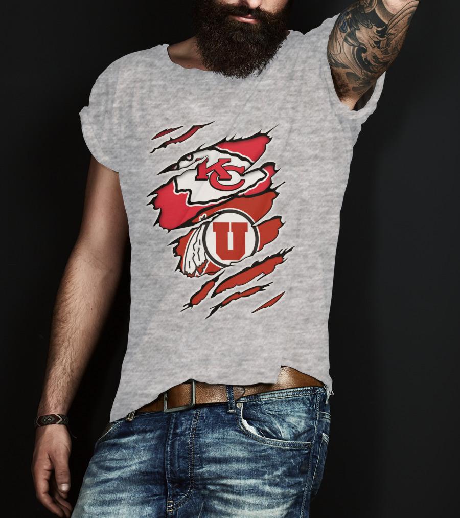 Kansas City Chiefs Utah Utes Claw Marks Logo Combination T-Shirt