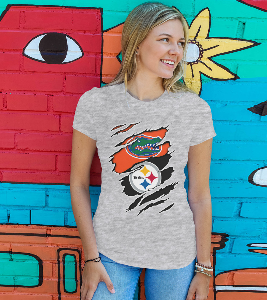 Gators Steelers Florida Football Team Ripped T-Shirt