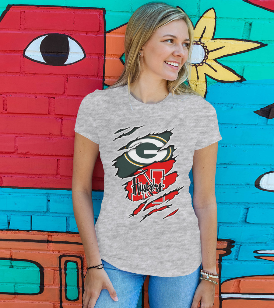 Packers Huskers G Green Bay Logo Nebraska N Huskers Combination T-Shirt