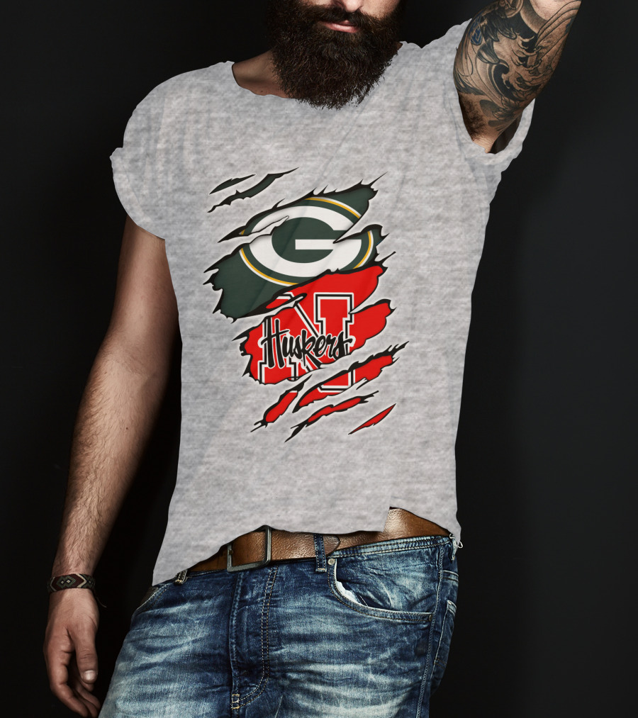 Packers Huskers G Green Bay Logo Nebraska N Huskers Combination T-Shirt