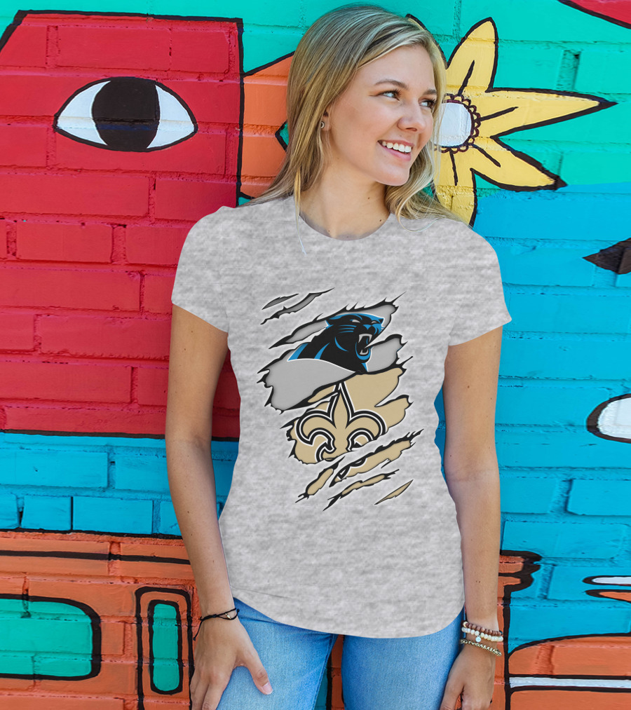 Panther Saint Split Ripped Design Fleur-de-Lis Panther Emblem Fusion T-Shirt