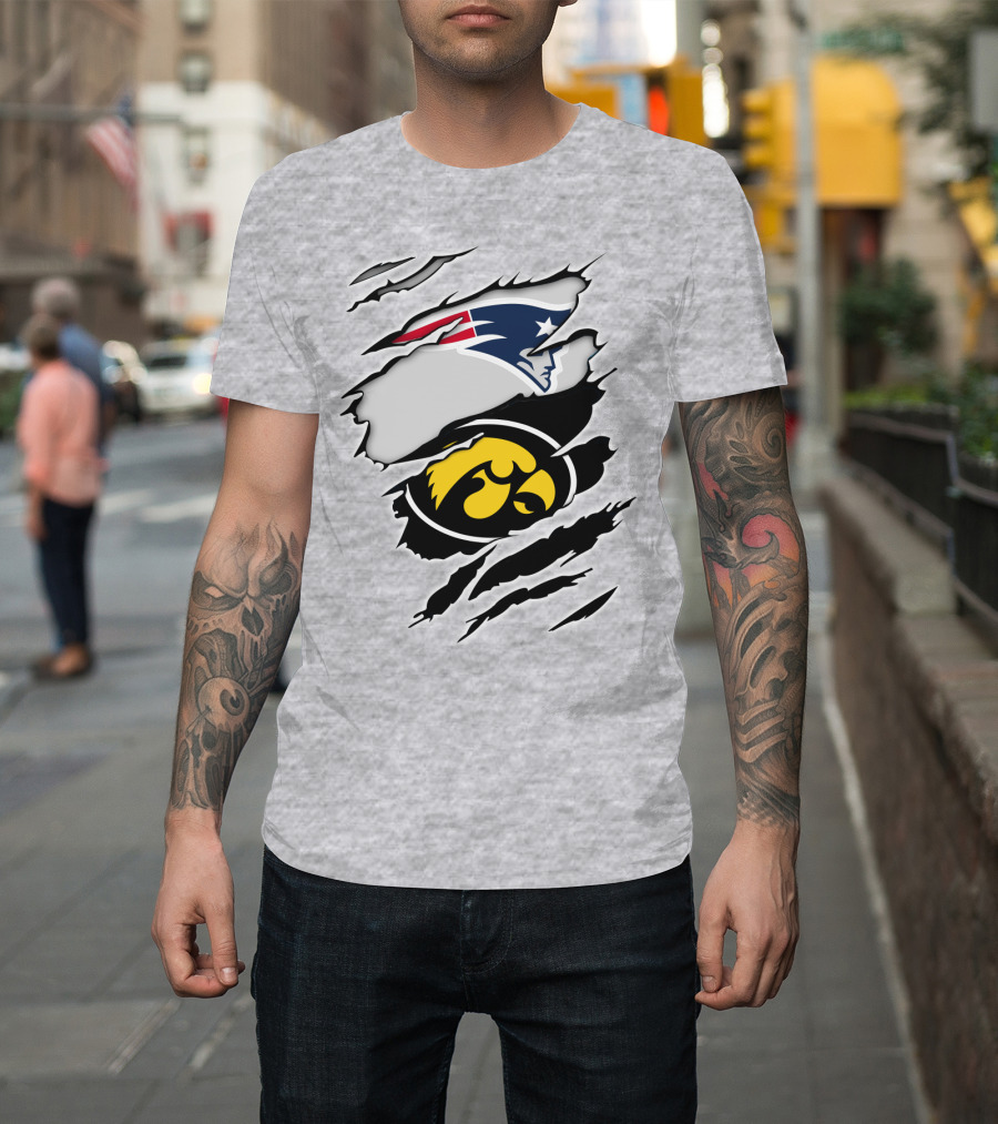 Patriots and Hawkeyes Logos with Torn Effect T-Shirt