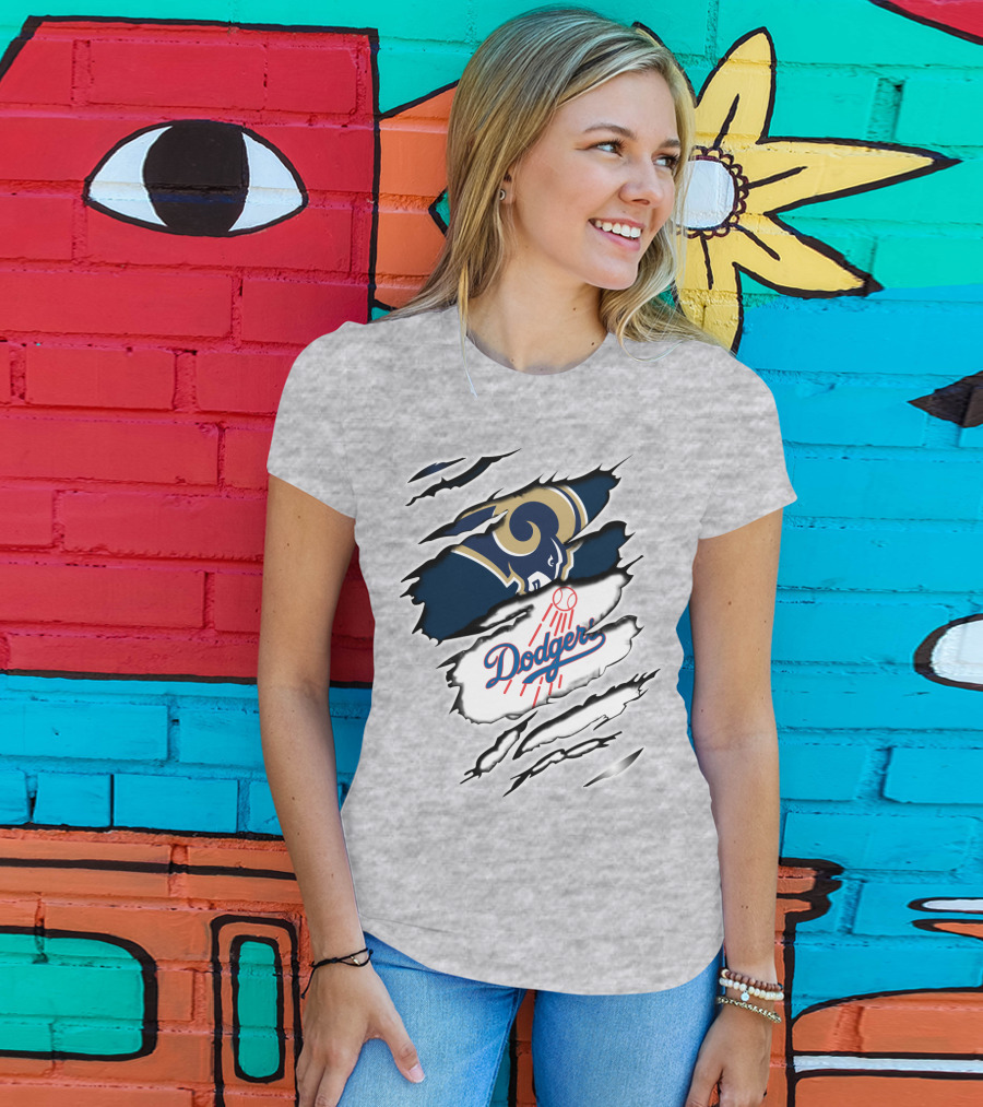 Dodger And Ram Logo Fusion Tearing Effect T-Shirt