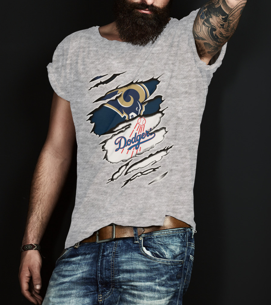 Dodger And Ram Logo Fusion Tearing Effect T-Shirt
