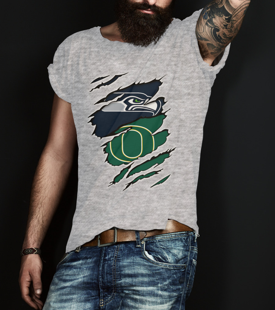 Seahawks Ducks Logo Fusion Featuring Claw Marks T-Shirt