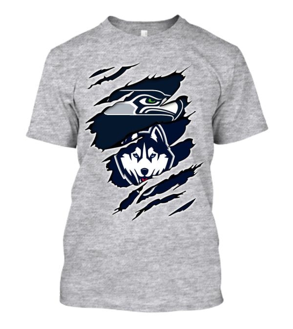 Seahawks Huskies Logo Mashup Aggressive Ripped T-Shirt