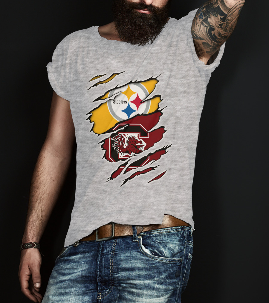 Steelers Gamecocks Logo Mashup With Scratch Marks T-Shirt