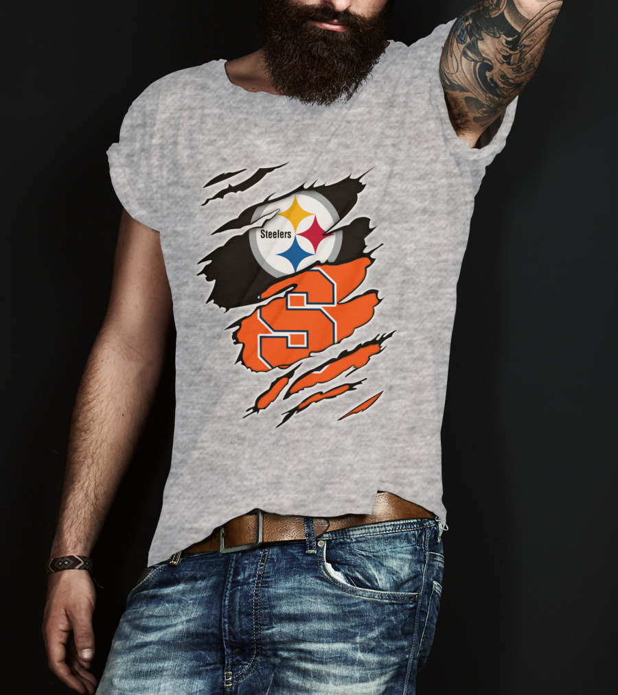 Steelers Syracuse Dual Logo Torn Effect T-Shirt