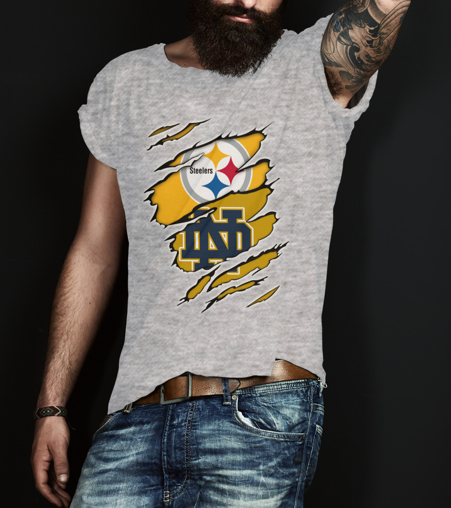 Steelers Notre Dame Logo Ripped T-Shirt