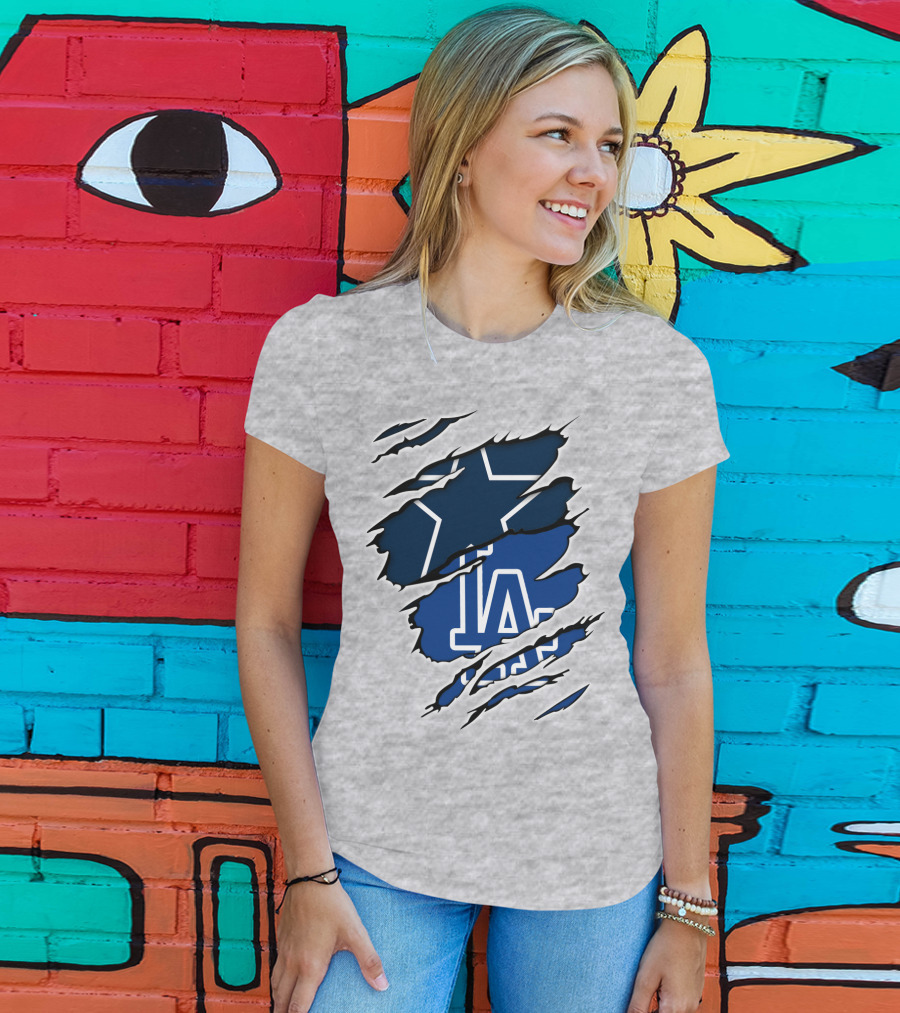 Cowboys Dodgers Cowboys LA Iconic Star And Letters T-Shirt