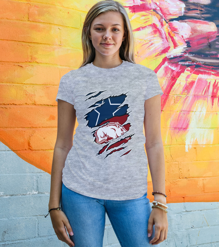Cowboys Razorbacks Logo Fusion With Star And Hog T-Shirt