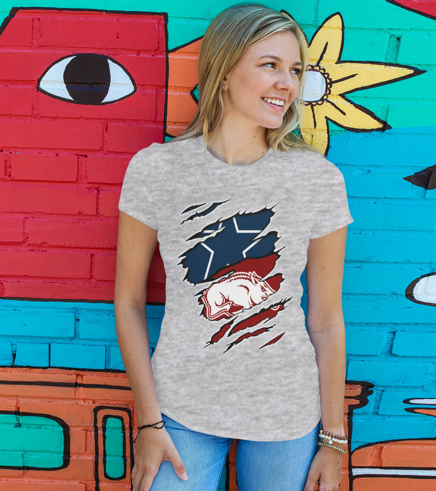 Cowboys Razorbacks Logo Fusion With Star And Hog T-Shirt