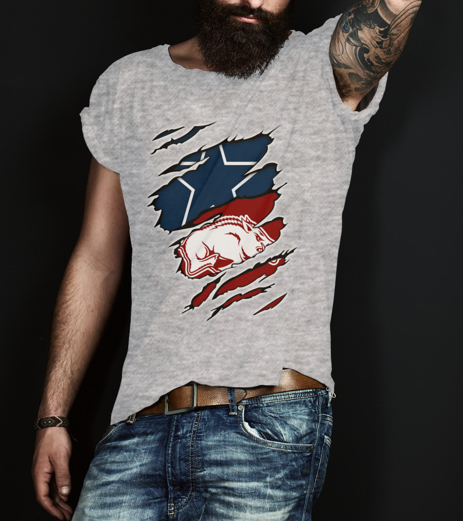 Cowboys Razorbacks Logo Fusion With Star And Hog T-Shirt