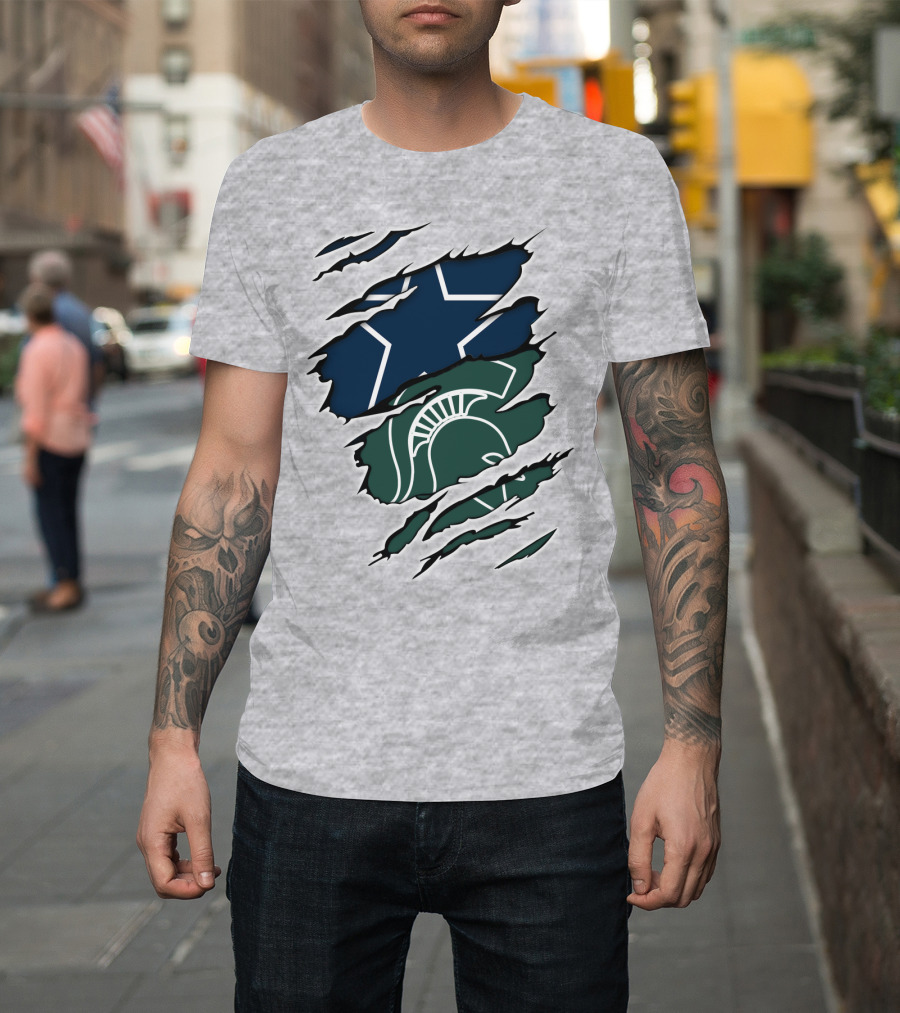 Cowboys Michigan State Spartans Star And Helmet Claw Marks T-Shirt