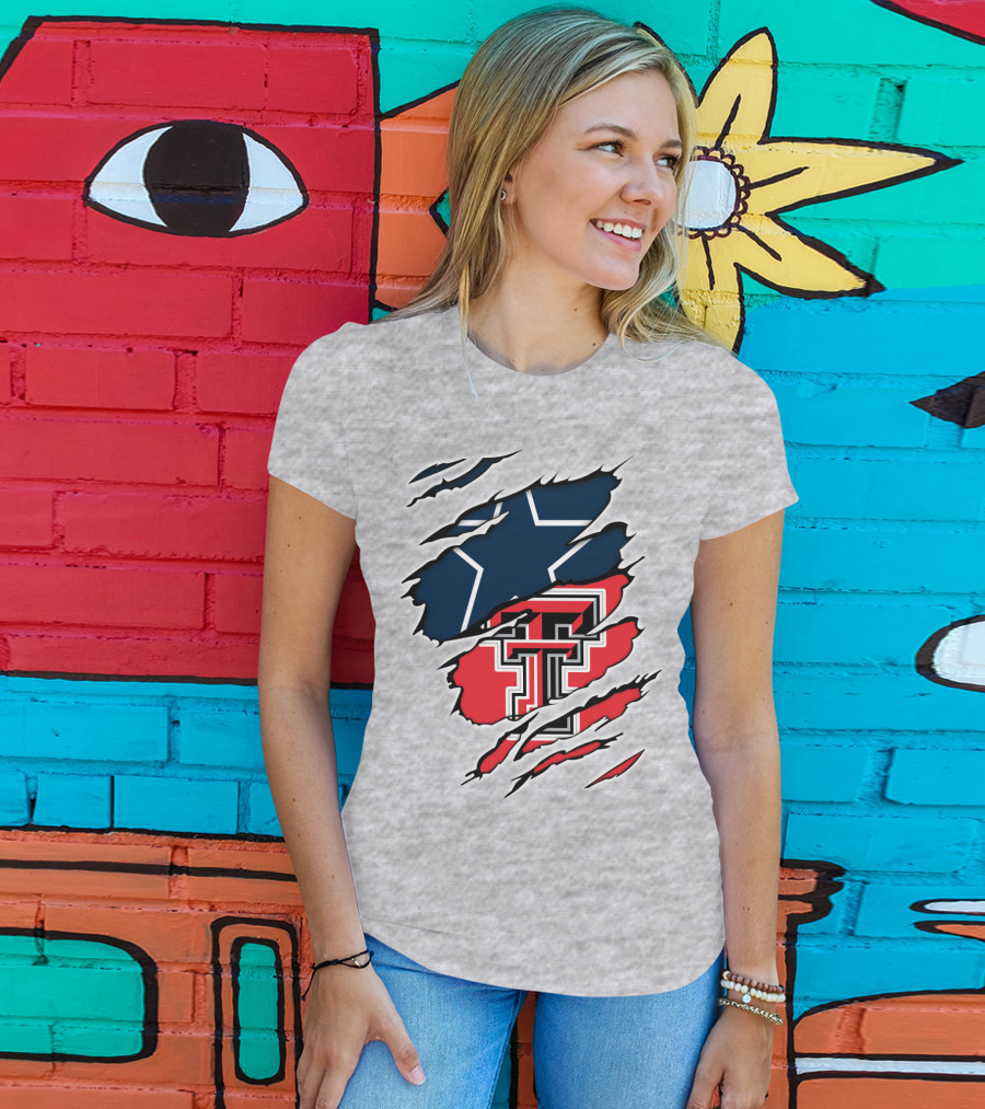 Texas Tech Cowboys Star And Double T Logo Rip T-Shirt