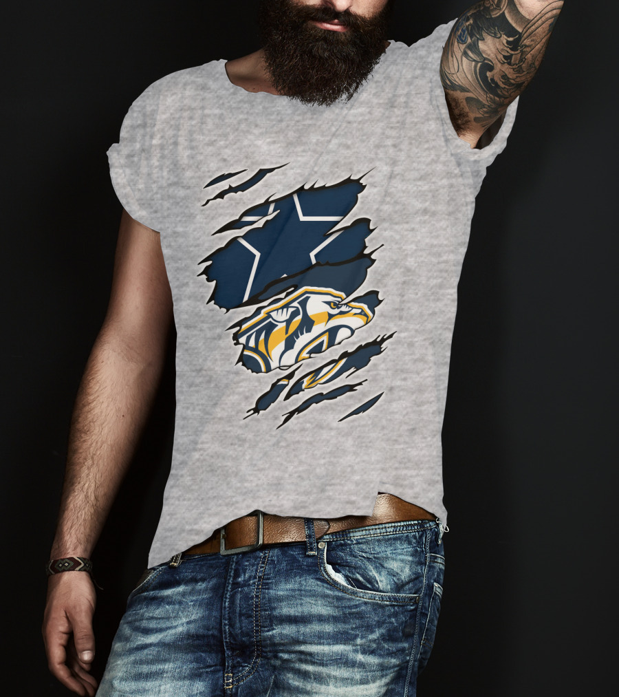 Cowboys Predators Dual Logo Ripped T-Shirt