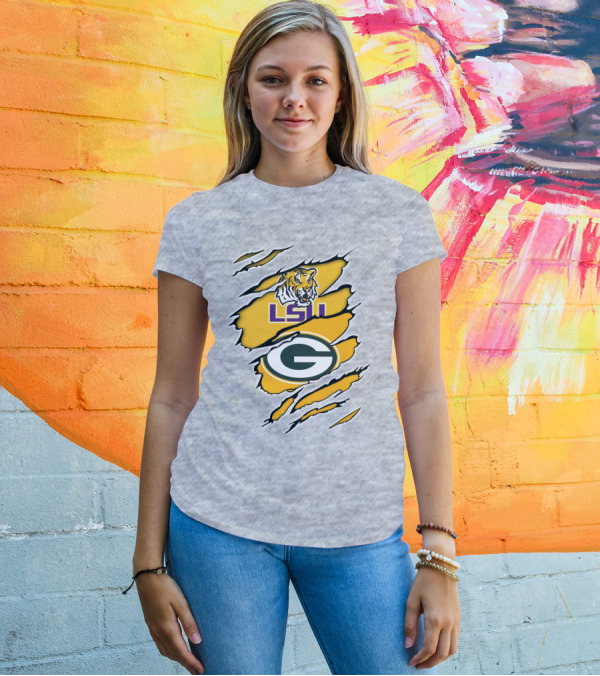 LSU Tigers Green Bay Packers Claw Marks T-Shirt