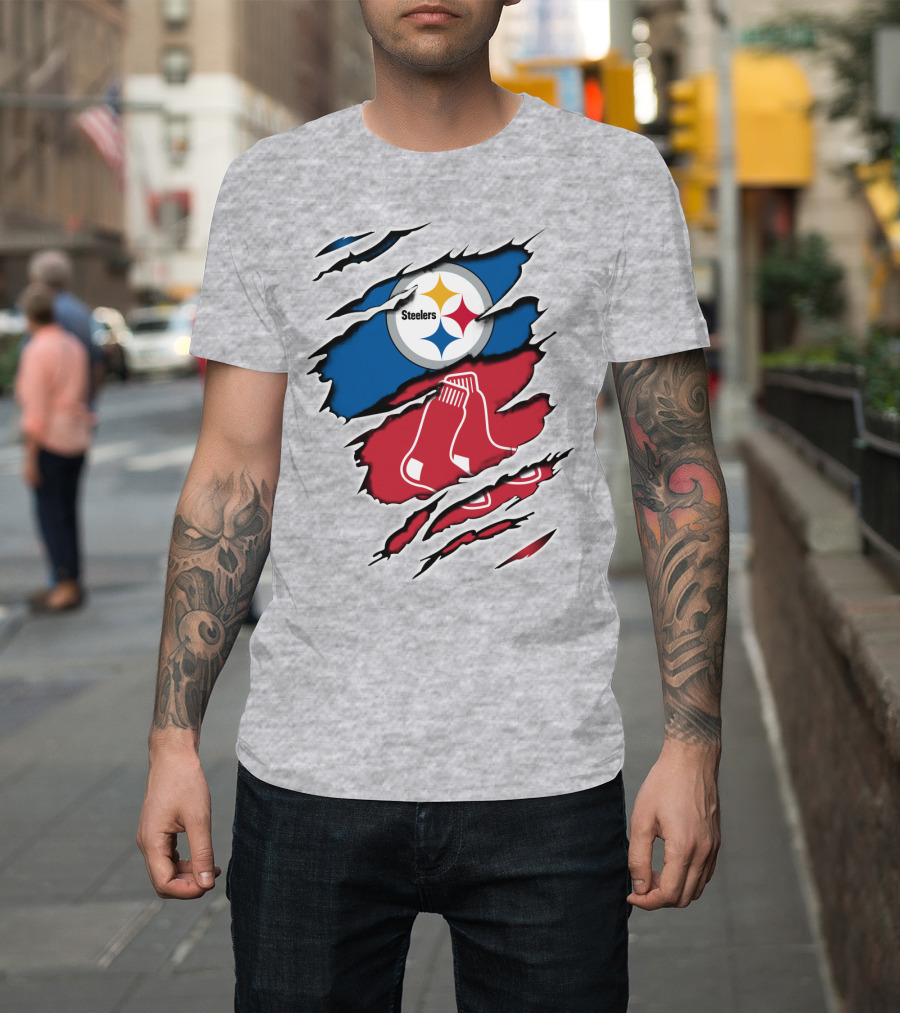 Steelers Redsox Logo Fusion Rip T-Shirt