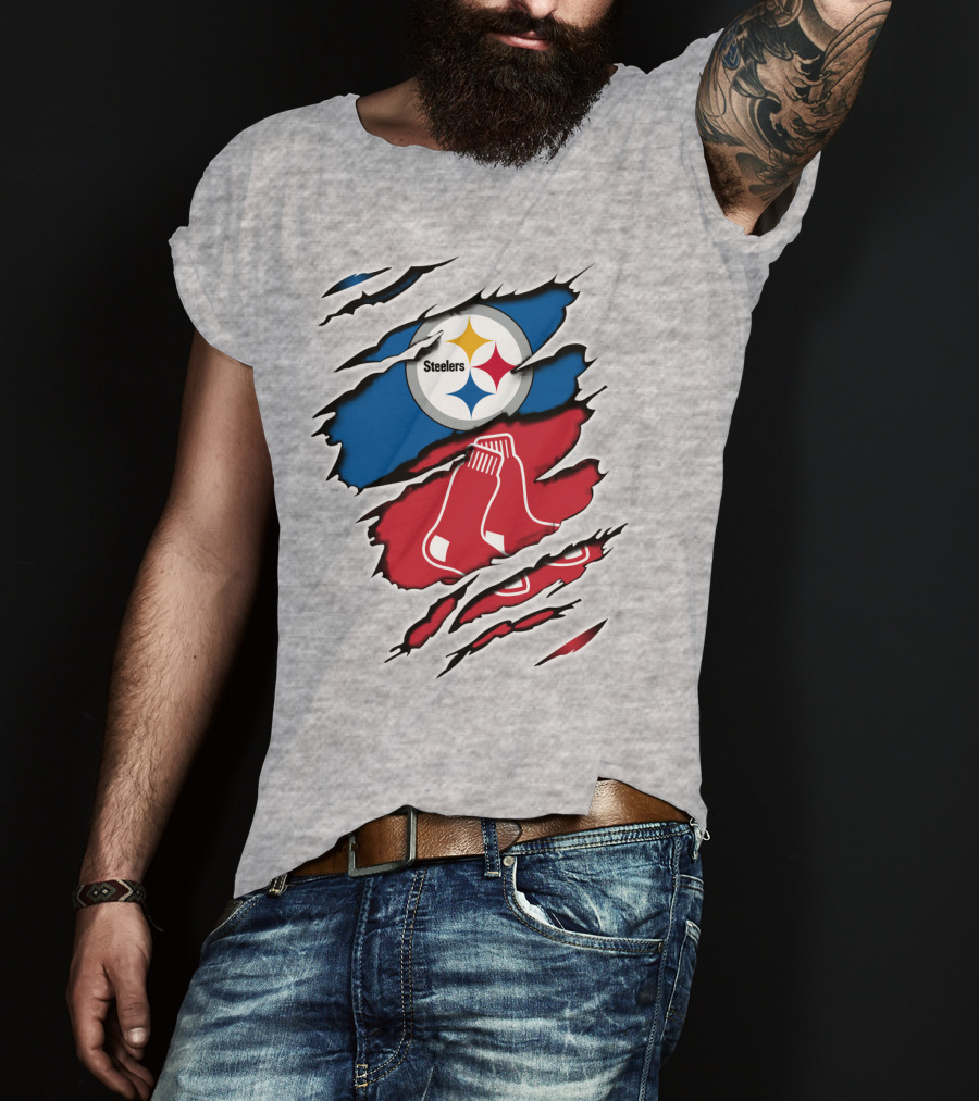 Steelers Redsox Logo Fusion Rip T-Shirt