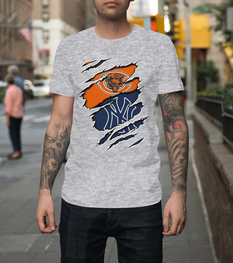 Bears Yankees Mashup Logo Rip T-Shirt