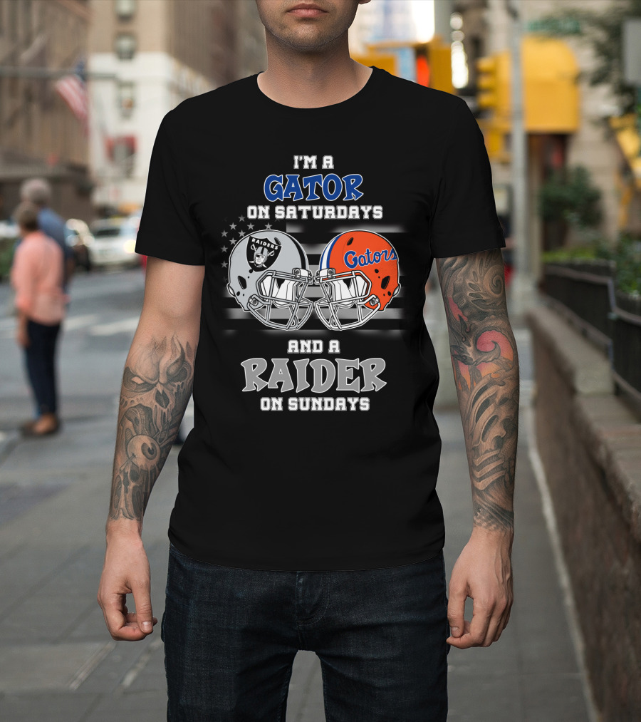 I'm A Gator On Saturdays And A Raider On Sundays Gators Raiders Helmet T-Shirt