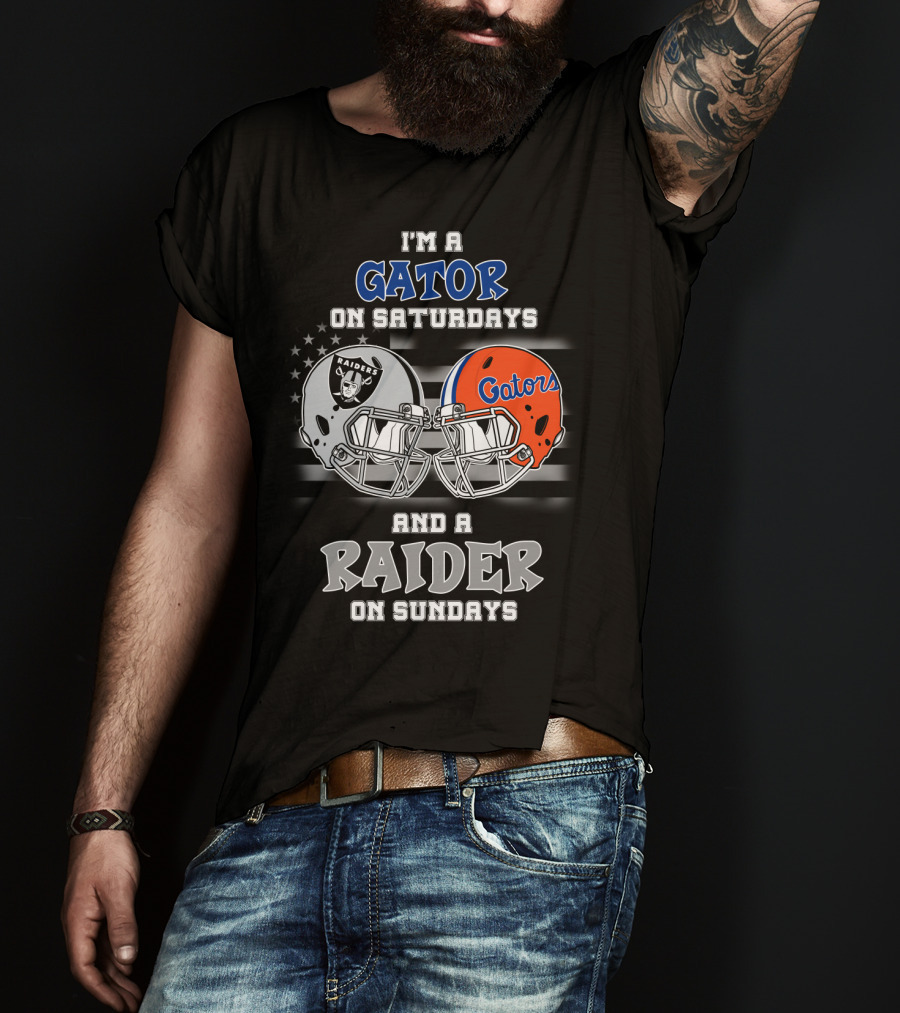 I'm A Gator On Saturdays And A Raider On Sundays Gators Raiders Helmet T-Shirt