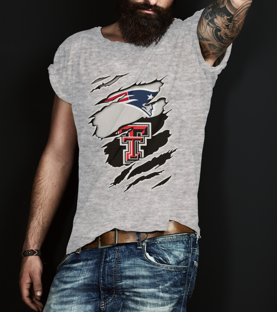 New England Patriots Texas Tech Red Raiders Logo Collaboration T-Shirt