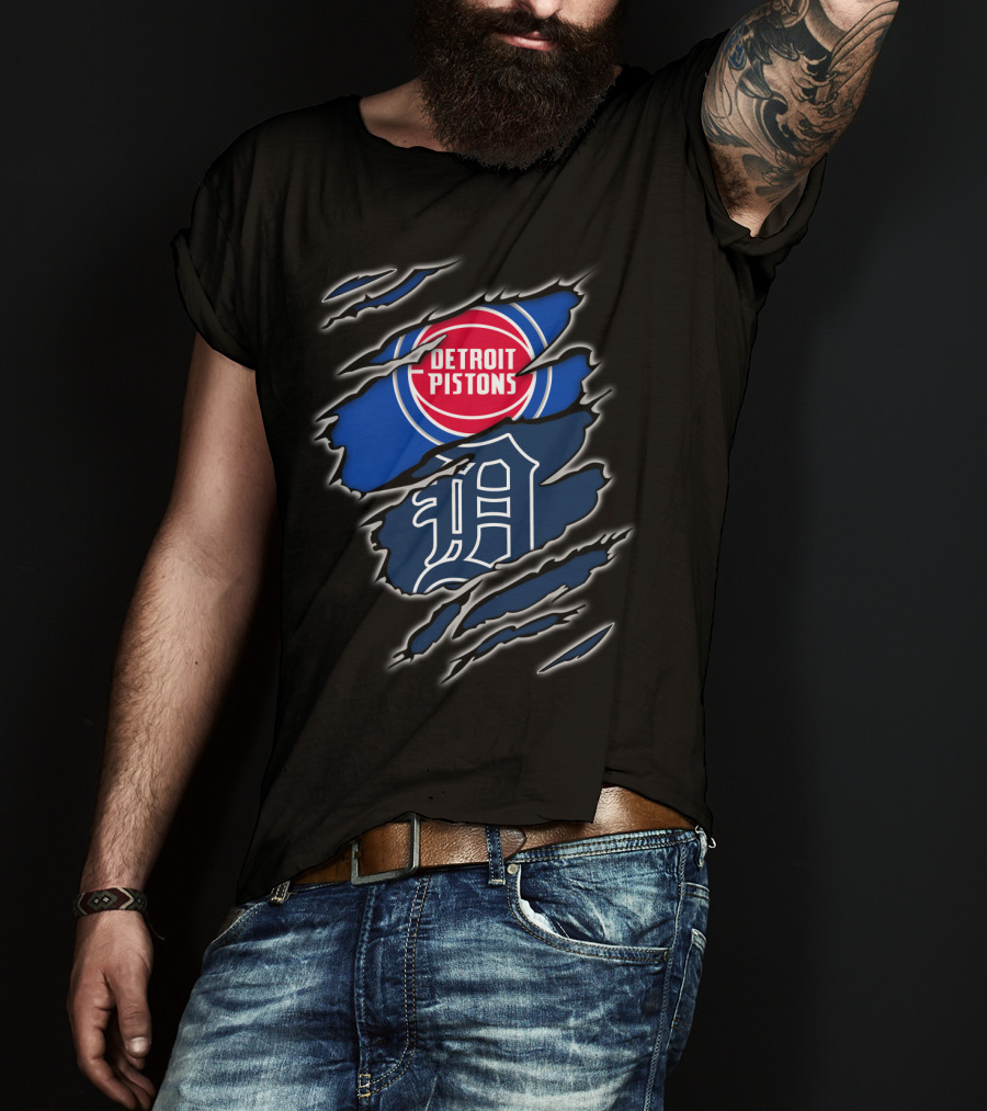 Detroit Pistons Tigers Logo Mashup T-Shirt