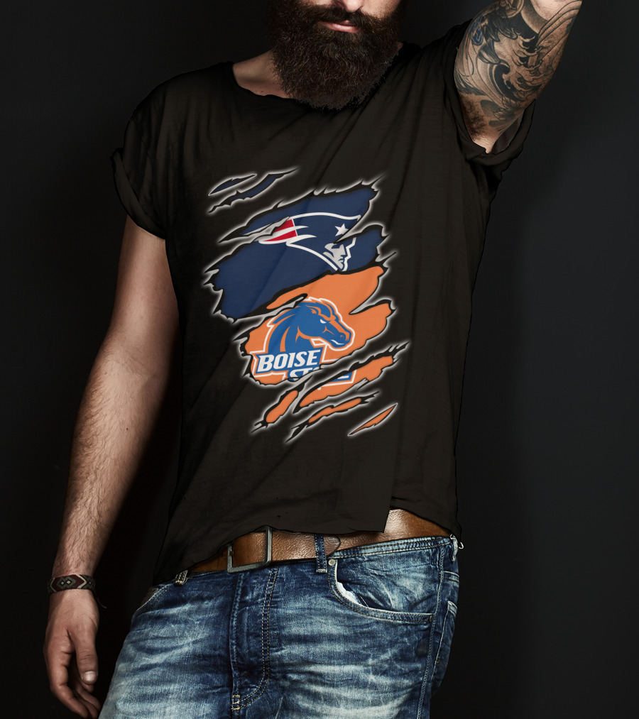 New England Patriots And Boise State Broncos Logo Mashup T-Shirt