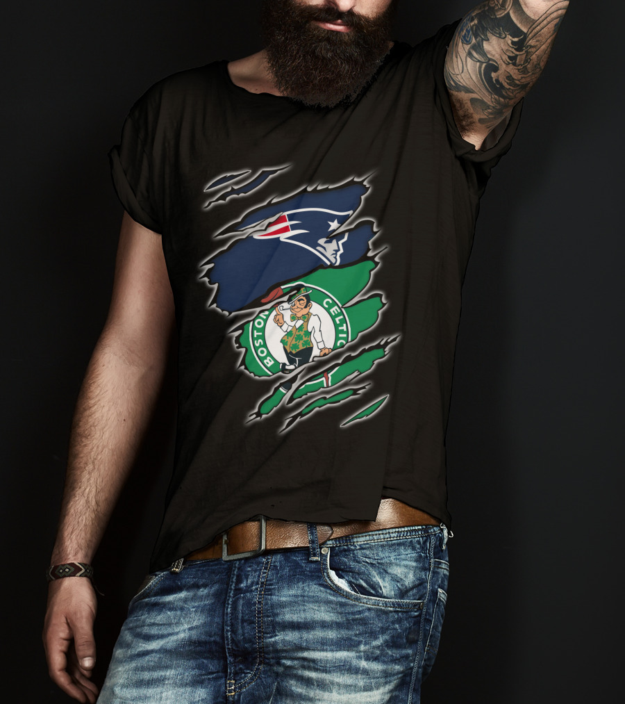 New England Patriots Boston Celtics Logo Mashup T-Shirt